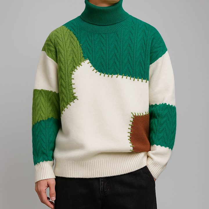 Aspen Patchwork Turtleneck Sweater