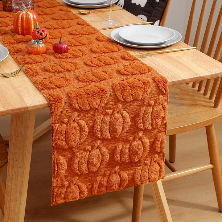 Harvest Pumpkin Chenille Table Runner