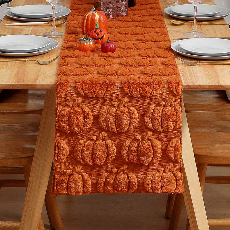 Harvest Pumpkin Chenille Table Runner