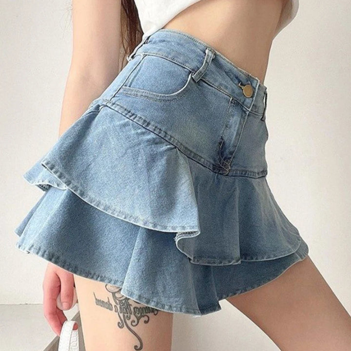 Denim Ruffle Mini Skirt
