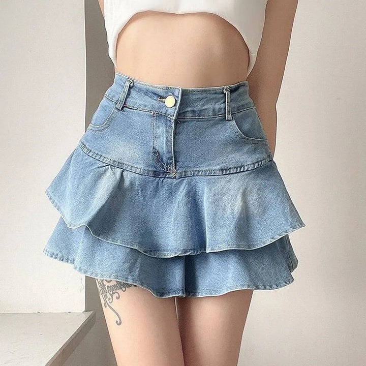 Denim Ruffle Mini Skirt
