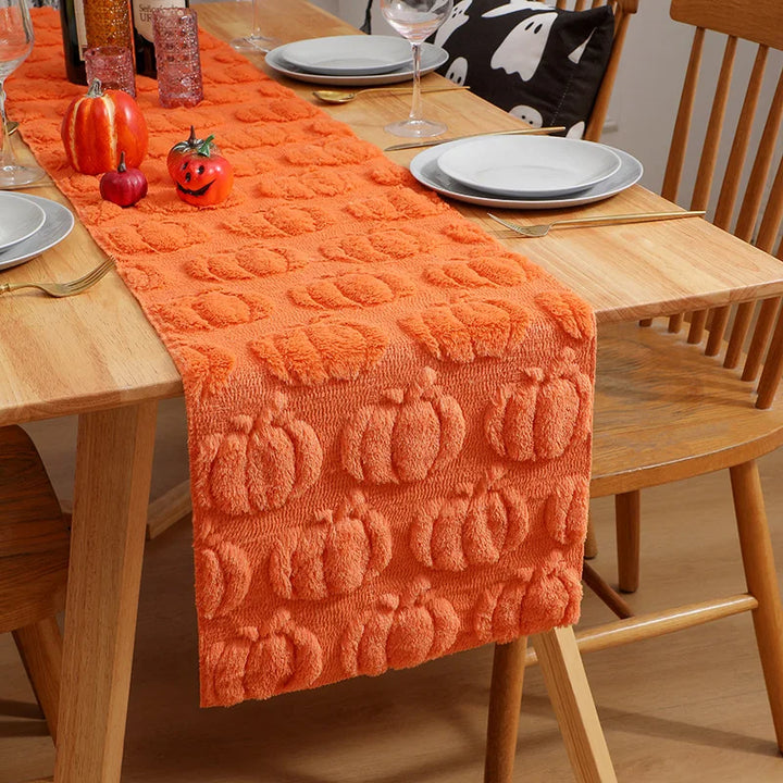Harvest Pumpkin Chenille Table Runner